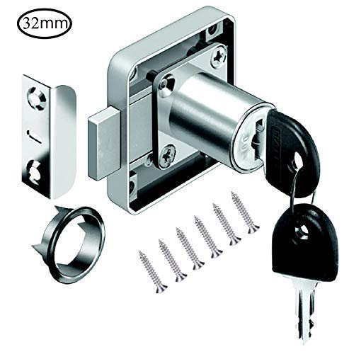 Volga - Cerradura para muebles, armarios y cajones, atornillada con llave, de acero niquelado, medida de cierre: 22 mm, 26 mm, 32 mm