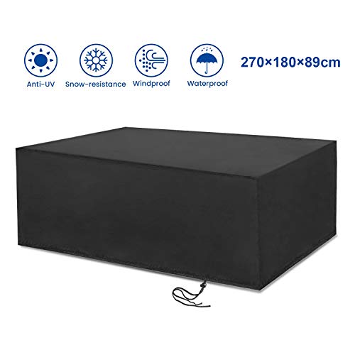 Vordas Fundas para Mesas, 210D Cubierta de Muebles de Jardín (Tamaño: 270x180x89cm), Copertura Impermeable para Mesas Rectangular - Negro