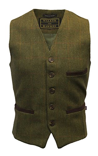 Walker and Hawkes - Chaleco de Tweed para Hombre - Estilo Formal - Revestido con teflón - Salvia Oscuro - 2XL (46"-48")