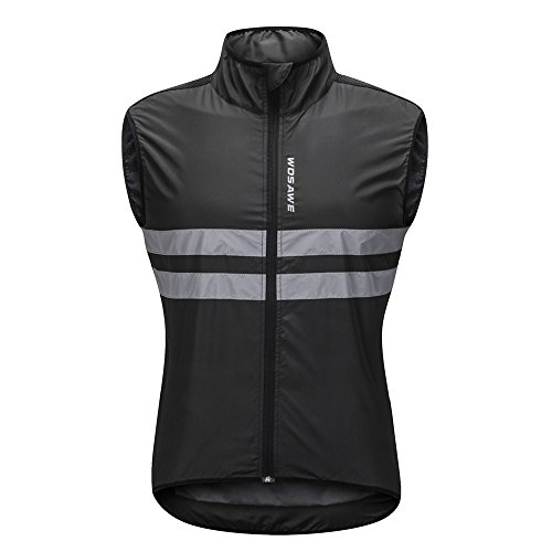 WOSAWE Hombres Ropa Ciclismo, Transpirable Chaqueta de Ciclismo Cortavientos Alta Visivilidad Chaleco Reflectante de MTB (BL205 Chaleco Negro M)