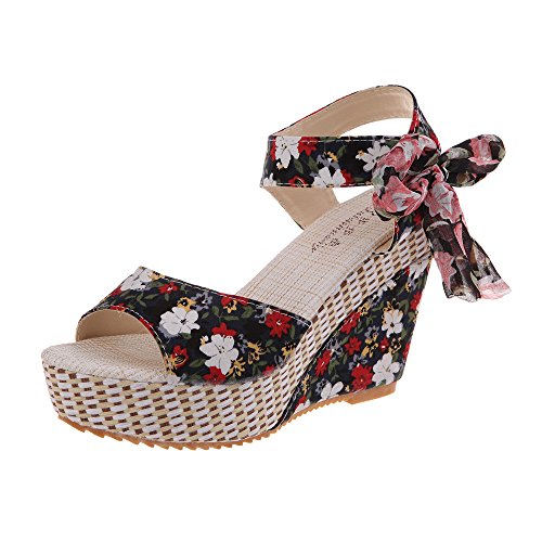 Wyxhkj Sandalias Cuñas Mujer Flor Sandalias De Tacón Alto Con Cordones Sandalias Plataforma Peep Toe Sandalias Bohemias Boca De Pescado Zapatos Romanos Playa Zapatillas De Cuña Niña