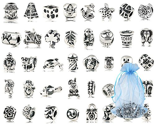 Xiton Paquete de 40 PC (Aprox.) Perlas del Metal Plateado Plata Antigua oxidadas encantos Conjunto porción de la Mezcla - Pulseras compatibles