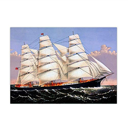 XuFan Vintage Travel El Barco de Vela más Grande Cartel Retro Clipper Ship Three Brothers Picture Wall Art Flag Voyage Drawing Canvas Print-20X28 Inch Sin Marco