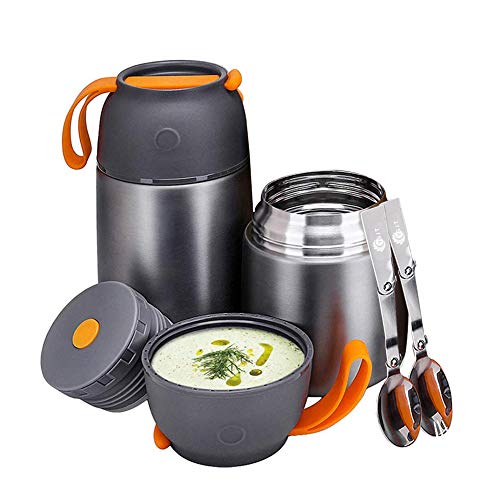 YGJT Termos para Comida Conjunto de 2 Piezas 500ML + 700ML Contenedor de Comida Aislado Lonchera Frascos Térmicos para Niños/Adultos con Cucharas Plegables Aislamiento Frío/Calor -Fugas