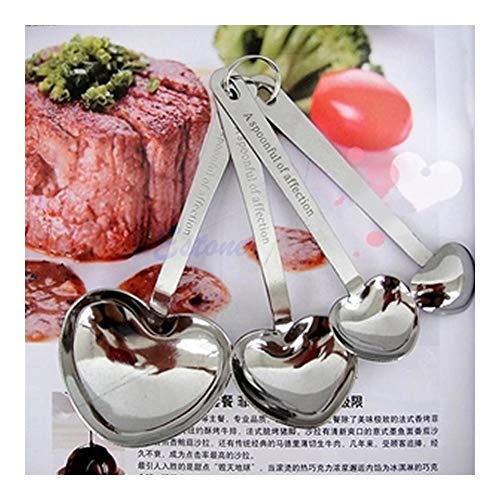 YQUC Bolsillo Corazón de Acero Inoxidable 4pcs cucharas Shaped Measuring Medida Que cocinan la Copa Cocina (Color : Silver)