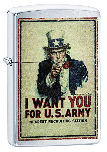 Zippo U.S. Army, Poster-I Want You. Encendedor de Bolsillo Resistente al Viento, Unisex Adulto, Cromo Cepillado, Talla única