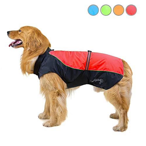 Zunea Impermeable Chubasqueros para Perros Grande Mediano Reflectante Chaleco Ligero con Forro de Malla Transpirable Chaqueta de Seguridad para Lluvia Resistente al Viento Ropa Rojo 9XL