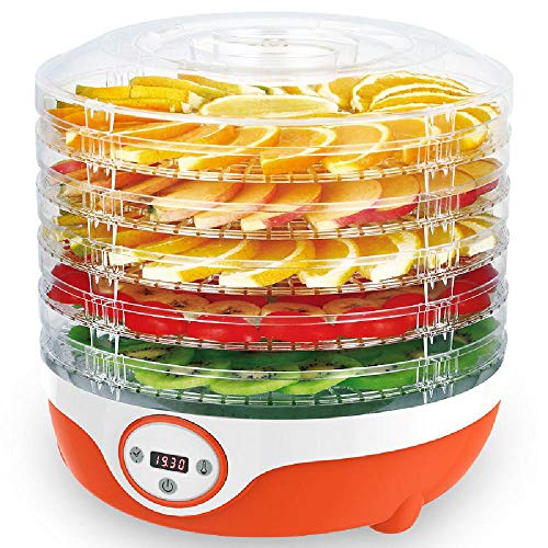 ZWHDS Deshidratador, Secadora de Alimentos con Controlador de Temperatura 35-70 ° C, Secadora de Frutas y Carne Conservador de Alimentos de 5 Niveles, 200 W,Orange