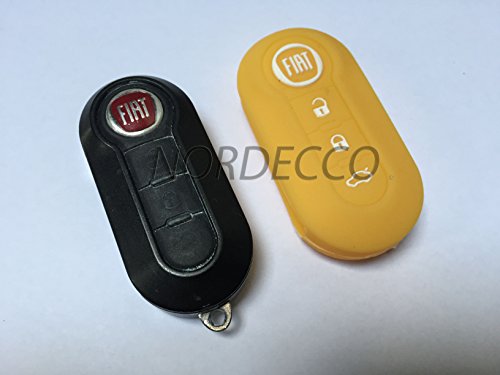 100% HIGH SILICONE 3 BUTTON FLIP KEY FOB PROTECTOR CASE FIAT FIAT 500 500L LOUNGE ABARTH GRANDE PUNTO BRAVA PANDA STILO LINEA (YELLOW)