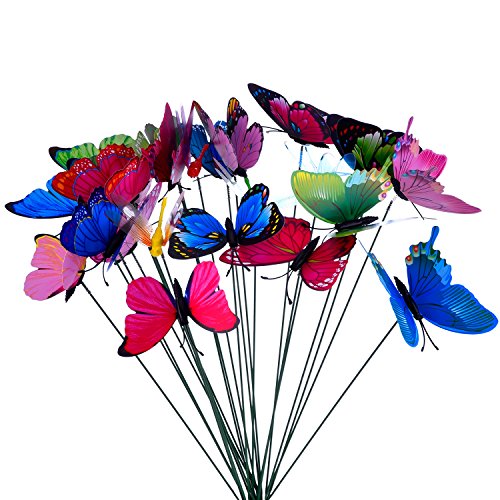 24 Piezas Mariposas Libélulas Coloridas de Jardín Adornos de Patio en Palos para Decoración de Planta, Yarda Exterior, Ornamento de Jardín
