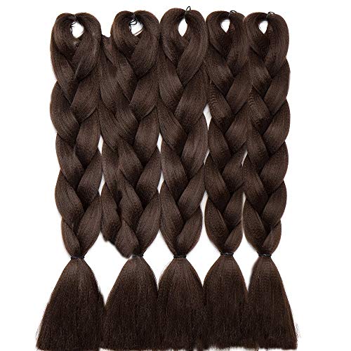 24"(60cm) 5 Piezas Extensiones de Pelo Sintético para Hacer Trenzas Africanas - Cabello No Destiñe y Se Ve Natural - (500g,Castaño Chocolate)