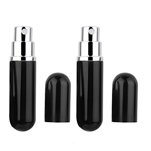 2pcs Botella Atomizador Pulverizador de Bomba Frasco Portátil de Vidrio para Perfume Viaje -Negro