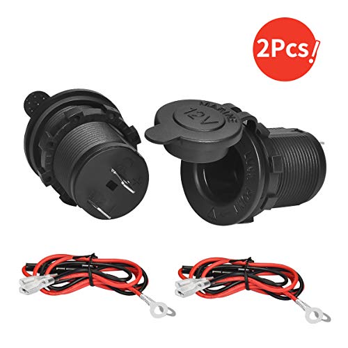 2pcs Zócalo del encendedor de cigarrillos, Enisina Waterproof Marine Grade 12V / 24V DC enchufe del encendedor de cigarrillos Outlet para Boat Motorbike Car, con cable de conexión de 0.6 m