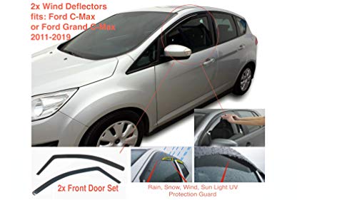 2x Deflectores de Aire Compatible con Ford C-MAX o Grand C-MAX (Mk2) 2011-2019 Derivabrisas Cortavientos para ventanilla protección sol lluvia nieve viento Vidrio acrílico PMMA de primera calidad