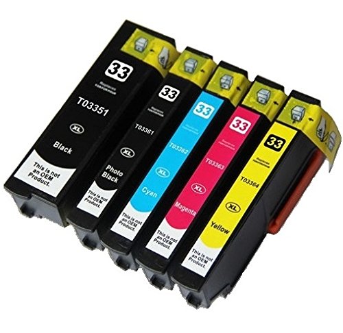 5 Compatibles 33XL Cartuchos de Tinta para Epson Expression Premium XP-530 XP-630 XP-635 XP-640 XP-830 XP-900 XP-540 XP-645 - Negro/Fotográfico Negro/Cian/Magenta/Amarillo, Alta Capacidad