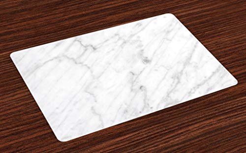 ABAKUHAUS Mármol Salvamantel Set de 4 Unidades, Superficie Mármol de Carrara Escultura Orgánica Granito Diseño Moderno, para el Comedor o la Cocina Estampa Digital Lavable, Blanco