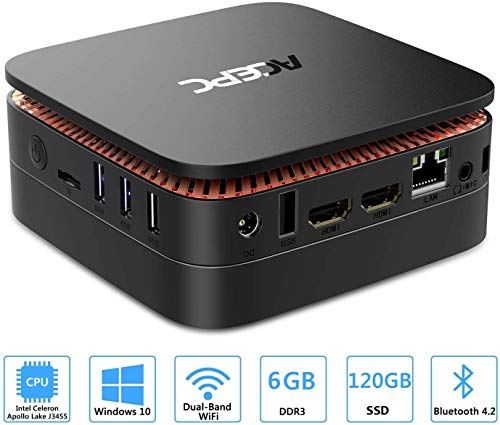 ACEPC AK1 Mini PC,6GB RAM + 120GB SSD,Intel Celeron J3455,Windows 10 (64 bits) Ordenador, Soporte mSATA/2.5 '' SSD/HDD/4K/2.4G+5G Band WiFi/Gigabit Ethernet/Bluetooth 4.2