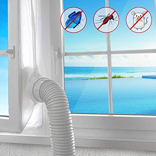 AGPTEK 400CM Aislamiento Ventanas para Aire Acondicionado Móvil y Secadora, Sello de Ventanas Impermeable, Anti UV, Anti-Mosquitos, con Dual Cremallera