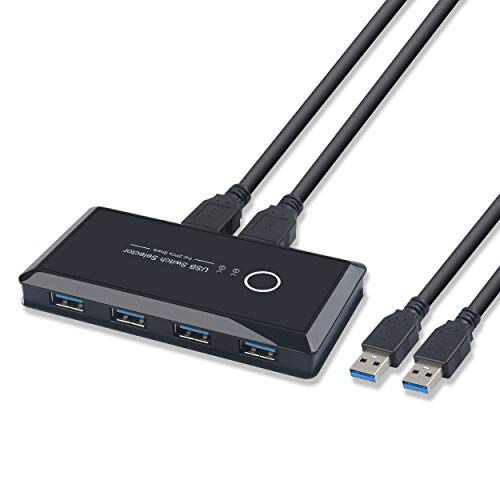 AIMOS USB 3.0 Switch, 2 Entradas y 4 Salidas USB Conmutador para Compartir 4 Dispositivos de Teclado, Ratón, Disco Duro, Impresoras, Escáneres