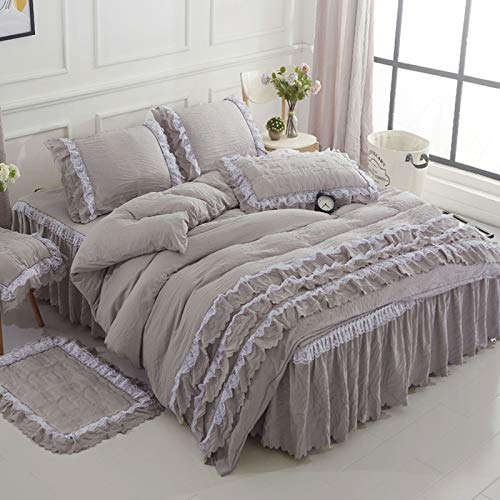 AINOT Princess Wind Bed Falda de Cama Lateral de Encaje Falda de Cama de algodón Lavada 4 Juegos de Falda de Cama 1.8 * 2.0 Metros/Funda de edredón 2.2 * 2.4 Metros