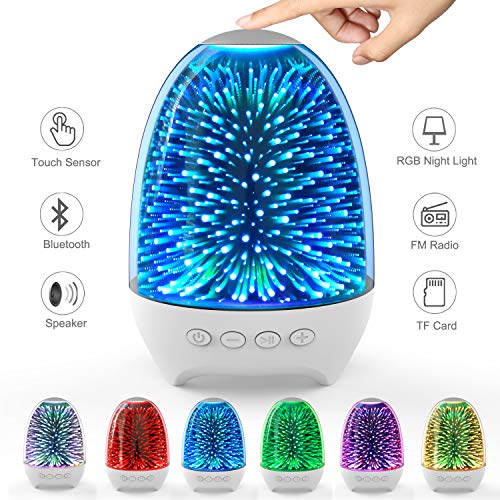 Aiscool Luz Noctura con Altavoz Bluetooth Lámpara de Mesita Multicolor LED Luces de Noche Tactil Recargable (Patrón de cielo estrella)