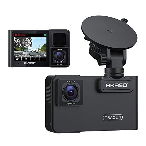 AKASO Dash CAM Cámara de Coche Videocámara 1080P FHD 340° Angular Doble Cámara para Coche Visión Nocturna Modo de estacionamiento G-Sensor