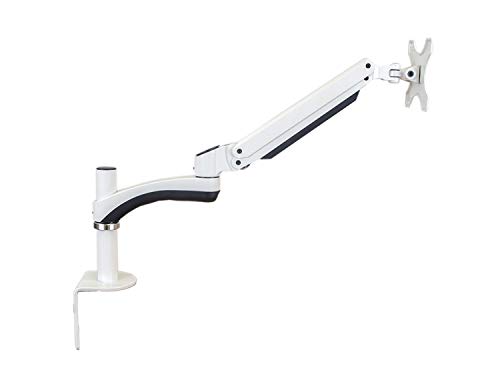 Allcam GSA13SW Gas Powered Monitor Arm Desk Mount Stand w/vesa Bracket & Desk clamp for 15"-27" Screens : Tilt up/Down 180°, Free Swivel Left/Right 360°, 360° Rotation - in White