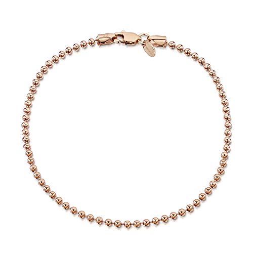 Amberta® Joyería - Pulsera - Fina Plata De Ley 925-14K Rosa Chapado en Oro - Cadena de Bola - 2 mm - 18 19 cm (18cm)