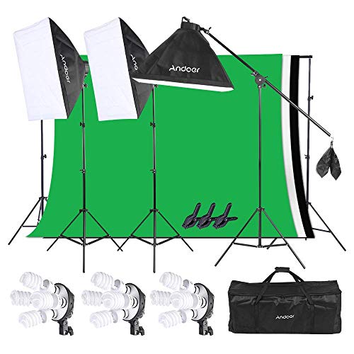 Andoer Iluminación Fotográfica Softbox Kit, Sistema de Montaje de Estudio Fotográfico, Retratos y Video, con Sistema de Soporte de 2m x 3m para Fondos en Movimiento con Bolsa de Transporte