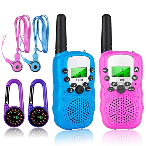 aovowog Walkie Talkies para Nños Juguete de Radio de 2 vías con Linterna LCD retroiluminada Alcance de 3 Millas para Aventuras externas, Camping, Senderismo (Rosa y Azul)