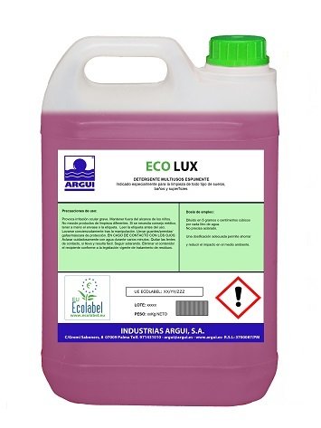 Arguigreen Line Ecolux Detergente Superficies Ecológico Concentrado Profesional Espumante - 5 l