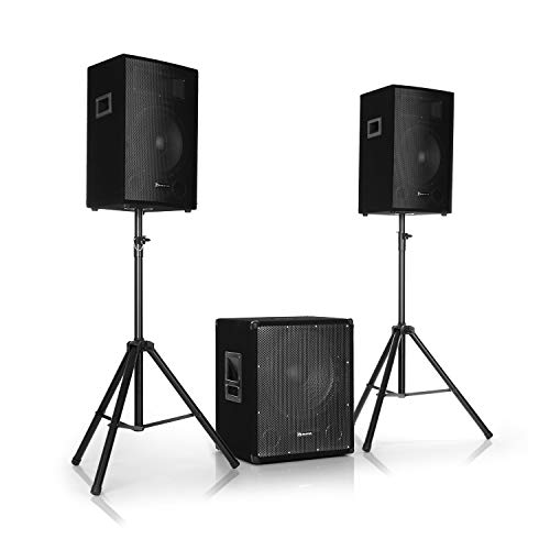 auna Cube 1512 Classic Set PA Activo - Potencia Pico 1200W, Sonido 2.1, Subwoofer, Graves y Agudos Regulables, Driver dinámico, biamplificación, Negro