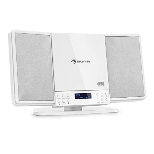 auna V14-DAB Equipo estéreo Vertical - Bluetooth , Radio FM y Dab+ , Reproductor de CD, Display , AUX , Temporizador de Apagado , Apto para Montar en Pared ,Diseño Compacto , Blanco