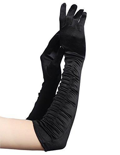 BABEYOND Guantes Largos hasta los Codos Guantes Nupciales Estilo Vintage 1920 Flapper Disfraces Guantes Novia Accesorios (Onda Larga Plisada 52cm / Negro)