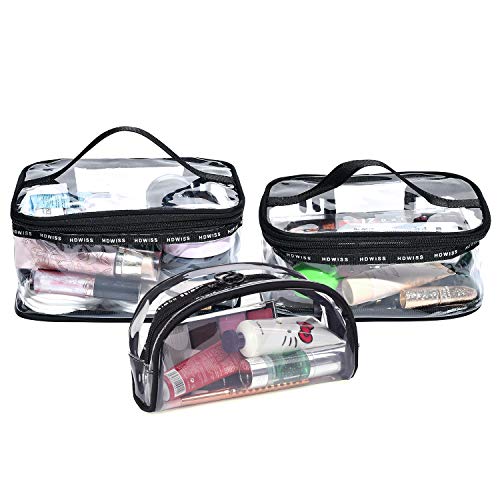 BeeViuc Conjunto de 3 piezas Neceseres para Maquillaje PVC Transparente Bolsa de cosméticos a Prueba de Agua Bolsa de Lavado portátil de Herramientas de Belleza necesarias - Negro