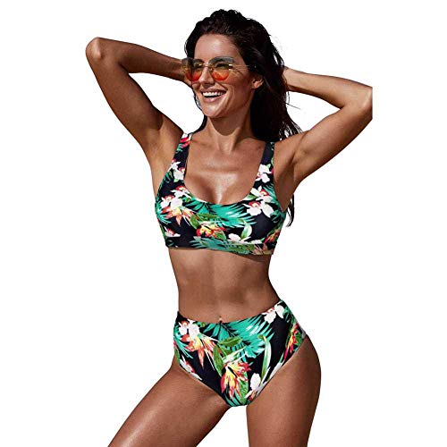 Bikini de Fiesta en la Piscina Grande de Europa y Estados Unidos con Estampado Retro con Sujetador con cojín y Sujetador Triangular con Traje de baño Dividido