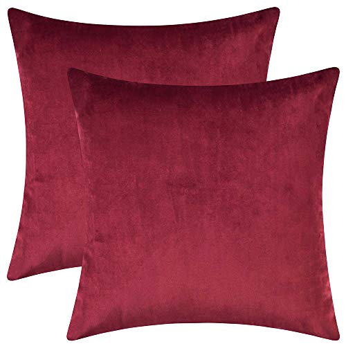 BlueCosto (2_Rojo Terciopelo Fundas de Cojines Funda de cojín para sofá Almohada Dormitorio Coche Suave Decoración 45 x 45 cm