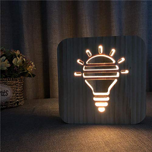 Bombilla De Luz Led Luz De Noche Madera Maciza Pino Tallado Lámpara De Mesa Hueca Dormitorio Creativo Usb Lámpara De Mesa Decorativa Del Humor Mejor Regalo