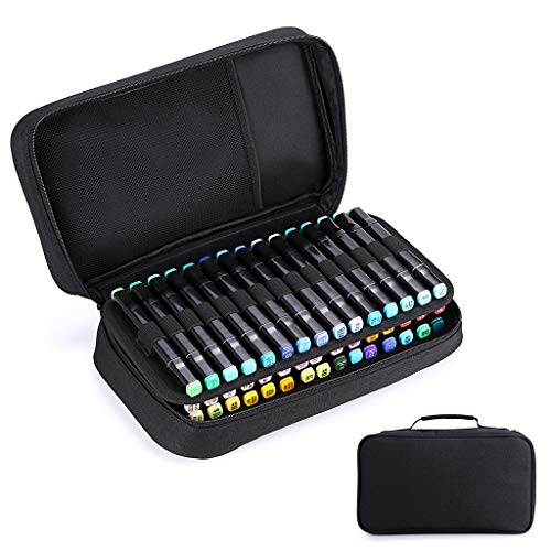 BTSKY Estuche Lápices Organizador de Lápices Rotuladores con 60 Ranuras para Marcadores Copic Prismacolor Gran Capacidad Nailon con Asa Portátil, Color Negro(No hay lápices)