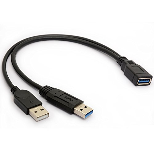 Cable USB 3.0 Cables de carga de alimentación doble Y Adaptador Tipo A Macho de conexión a macho Código de extensión 30cm (Transferencia y carga de datos de 5 Gbps)