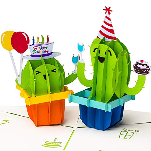 'Carte d'anniversaire "Happy Birthday avec Cactus 3D pop up main, carte de voeux, carte de voeux, cartes de vœux, cartes de vœux, Cactus avec ballon, cadeau Carte d'anniversaire