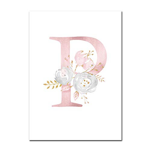 Carteles para bebés Nombre personalizado para niñas Póster personalizado Impresiones de vivero Flores rosadas Arte de la pared Pintura en lienzo Imágenes para niñas Habitación P 13X18cm Sin marco