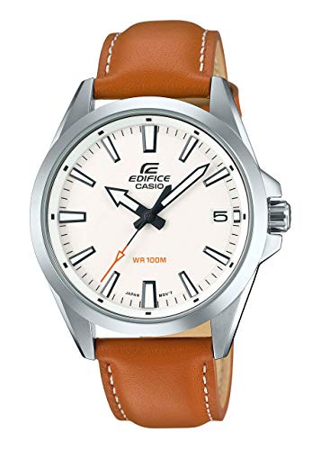 Casio EDIFICE Reloj en caja sólida de acero inoxidable, 10 BAR, Blanco, para Hombre, con Correa de Cuero, EFV-100L-7AVUEF