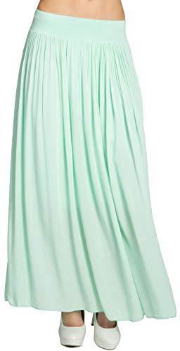 Caspar RO012 Falda Plisada de Verano para Mujer Falda Larga Casual, Color:Verde Menta, Talla:Talla Única