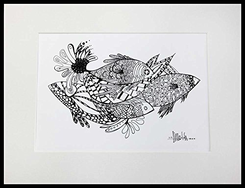 Cinco peces firmado, numeradas, edición limitada de impresión de tinta Original dibujo por Hahonina