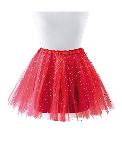 Cisne 2013, S.L. Tutu Falda para Mujer y niña. Falda para Ballet Color Rojo. Accesorio Baile Mini Falda Mujer. Tamaño 30cm, Plateado.