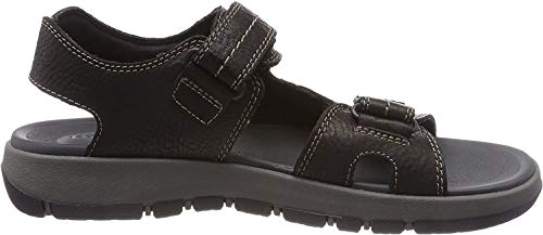 Clarks Brixby Shore, Sandalia con Pulsera para Hombre, Negro (Black Leather -), 43 EU