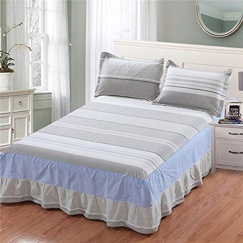 Colecciones De Ropa De Cama Falda De Cama A Rayas Azules Juego De Cama De 3 Piezas Falda De Cama De Algodón 100% Funda De Almohada Suave Colcha Twin Full Queen King Size Conjuntos De Ropa De Cama