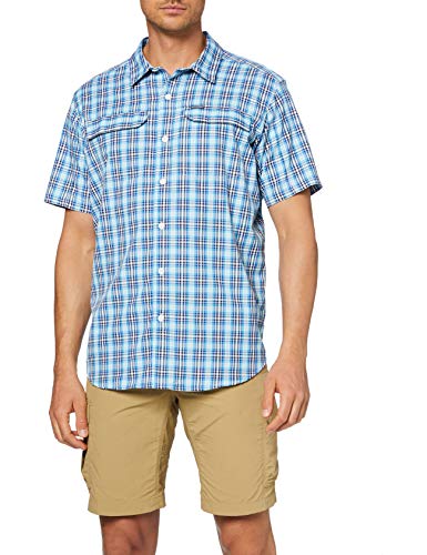 Columbia Silver Ridge 2.0 Camisa de Cuadros de Manga Corta, Hombre, Azul (Azul Gingham), XXL