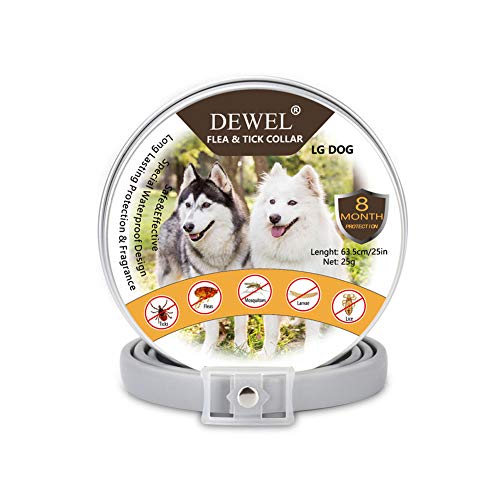 DEWEL Collar Antiparasitario Perros Collar Antiparasitos Gato para Grandes/Medias/Pequeñas contra los Pulgas, Garrapatas y Mosquitos Impermeable/Ajustable